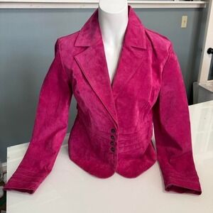 Vintage Hot Pink Suede Leather Blazer Jacket | Western Y2K | Small